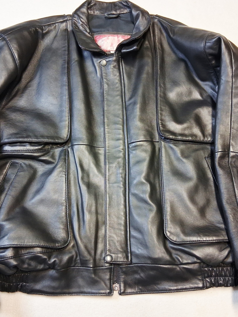 VTG 90s Leather Bomber Flight Jacket Minimalist Gorpcore Black L